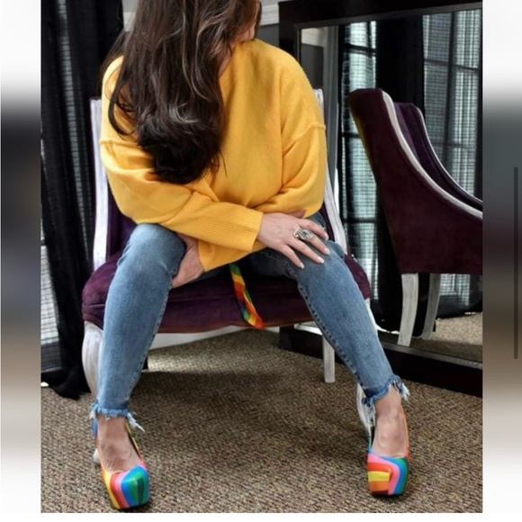 Vince Camuto Other - Vince Camuto Yellow Sweater with Rainbow Heels